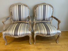 Load image into Gallery viewer, Pair of Vintage French Louis XV Style Fauteuils with Striped Upholstery
