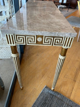 Load image into Gallery viewer, One Drawer Marble Top Console Table with Greek Key Detailing from Henredon Furniture
