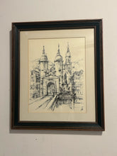 Load image into Gallery viewer, Framed Etching of the Old Bridge Gate in Heidelberg, Germany, signed
