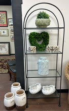 Load image into Gallery viewer, Black Metal Etagere with Glass Shelves
