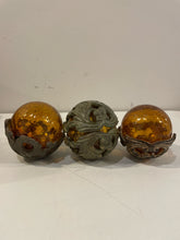 Load image into Gallery viewer, Set of 3 Gold Glass Balls with Decorative Plaster Base
