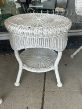 Load image into Gallery viewer, Pair of Faux White Wicker Chairs &amp; Round End Table from Hampton Bay
