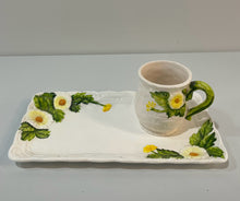 Load image into Gallery viewer, Set of 12 Vintage "Rustic Daisy"  Rectangular Luncheon Plates &amp; Cups with Serving Tray &amp;  Creamer from George Lefton
