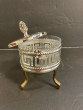 Load image into Gallery viewer, Covered Bowl with Greek Key Design on Footed Stand
