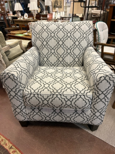 Dark Grey & Cream Geometric Upholstered Arm Chair