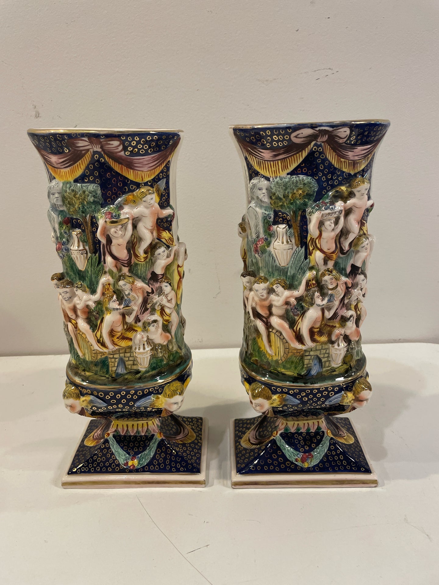 Pair of Vintage Blue Capodimonte Vases