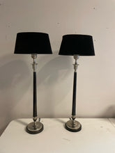 Load image into Gallery viewer, Pair of Black and Silver Buffet Lamps with Velvet Shades
