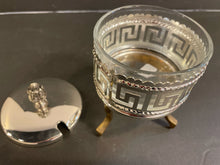 Load image into Gallery viewer, Covered Bowl with Greek Key Design on Footed Stand
