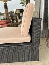 Load image into Gallery viewer, NEW Pair of Woven  Outdoor Chairs with Light Tan  Cushions &amp; Glass Top  Coffee Table
