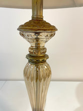 Load image into Gallery viewer, Glass Table Lamp with Antiqued Gold Detailing

