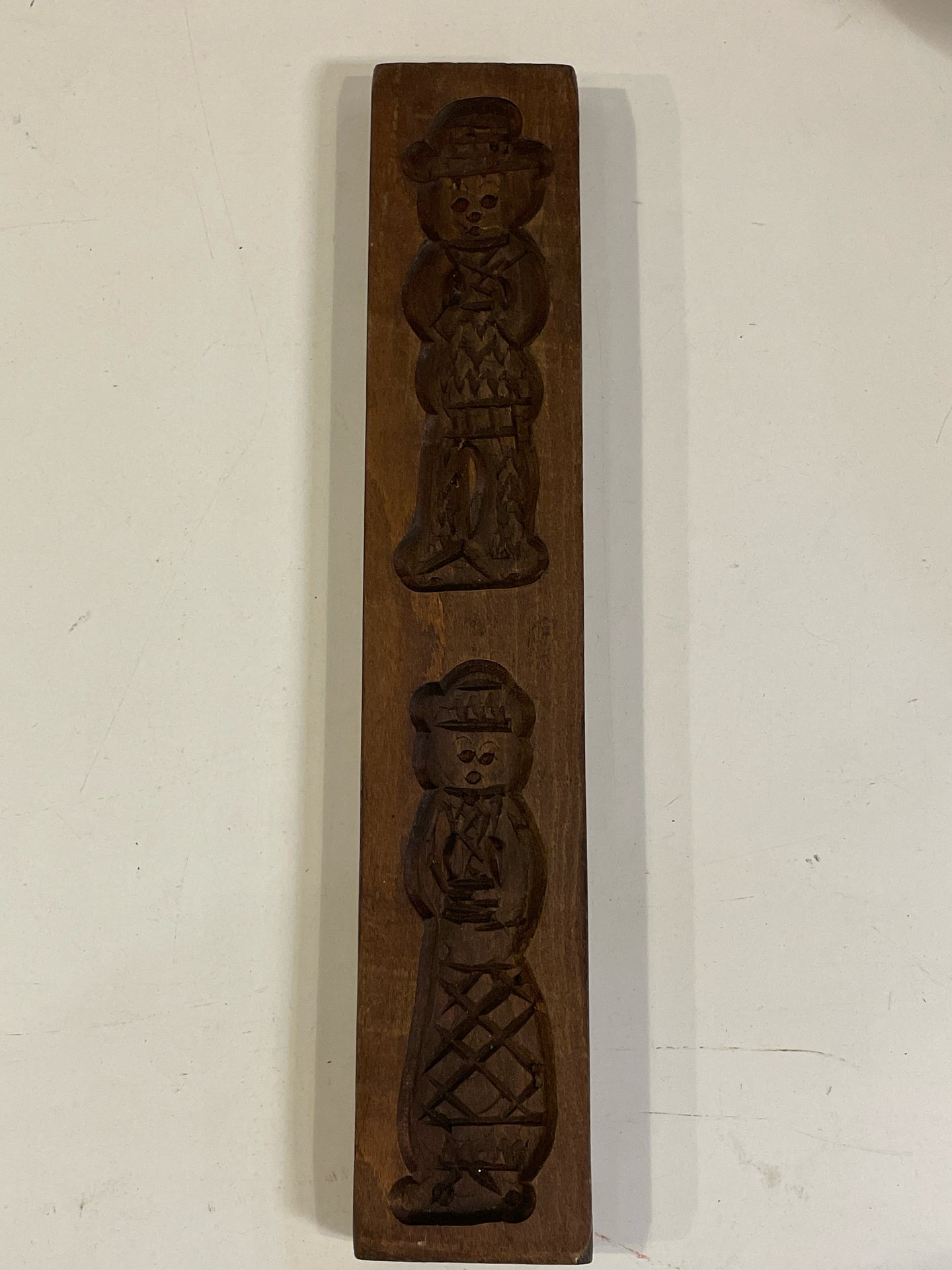 Vintage Carved Wood Cookie Mold of Folk Art