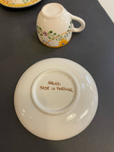 Load image into Gallery viewer, Set of Four Hand Painted Espresso Cups &amp; Saucers from Nazari, made in Portugal
