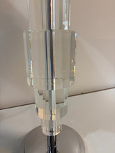 Load image into Gallery viewer, Pair of Stacked Geometric Lucite Table Lamps with Chrome Base
