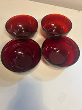 Load image into Gallery viewer, Four Ruby Red Glass Bowls with  Diamond Pattern from Cristal D&#39;Argues

