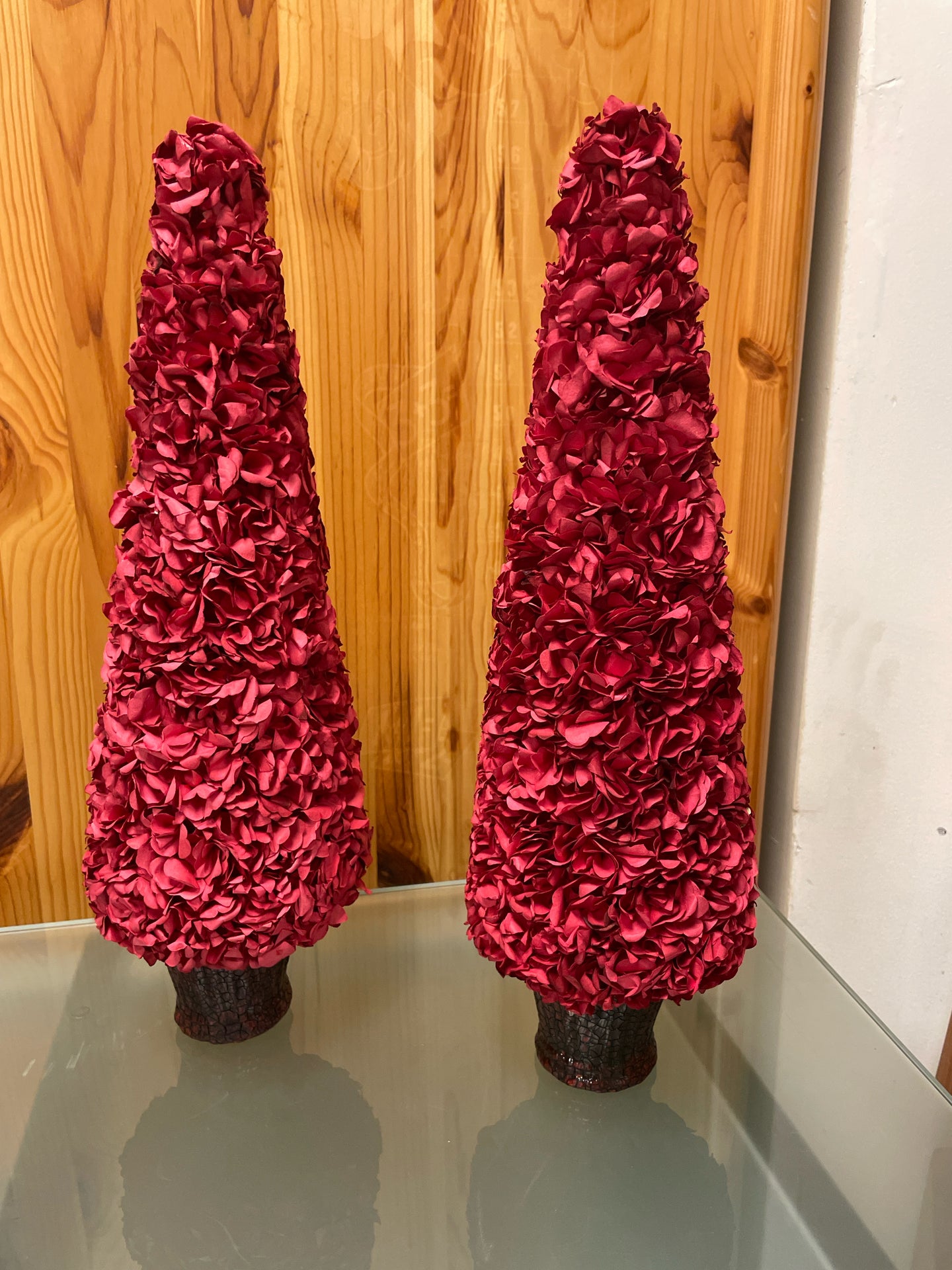 Pair of Red Faux Floral Trees