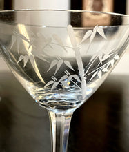 Load image into Gallery viewer, Nine Vintage Etched Glass Bamboo Aperitif/Martini Glasses
