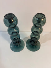 Load image into Gallery viewer, Pair of Smoke Glass Bubble Candleholders
