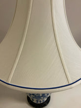 Load image into Gallery viewer, Blue &amp; White Ceramic Lamp with Blue Trimmed Shade
