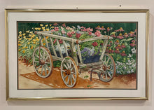 Load image into Gallery viewer, Framed Hand Painted Flower Garden Cart by Rhonda Shouf, signed
