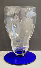 Load image into Gallery viewer, Five Vintage Art Deco Floral Etched Stemware on Cobalt Blue Base

