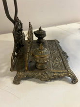 Load image into Gallery viewer, Vintage Brass Inkwell Desk Lamp with Letter Holder
