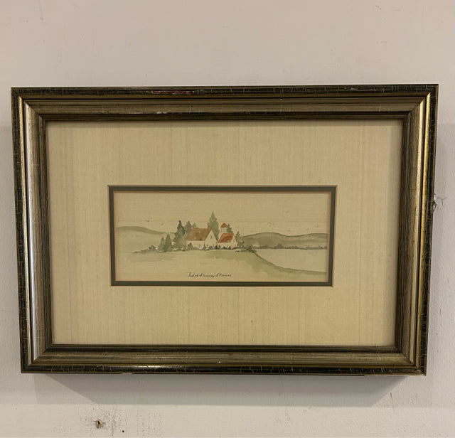 Framed Watercolor of Barn & Silo by Judith Holloway Starnes, signed