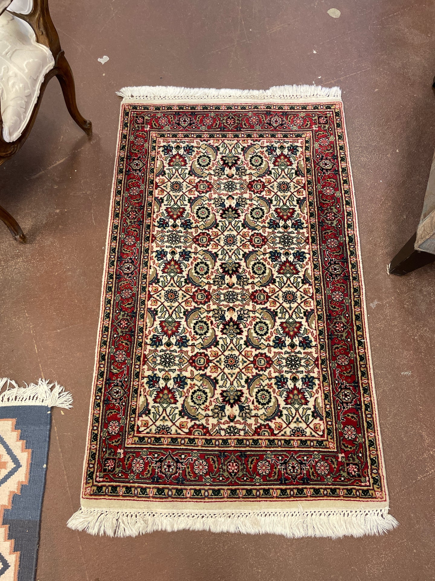 Cream, Maroon and Navy Oriental Rug