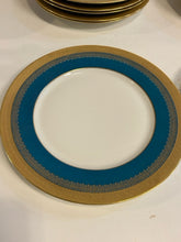Load image into Gallery viewer, Twelve Turquoise &amp; Gold Dinner Plates from Superieur Limoges France
