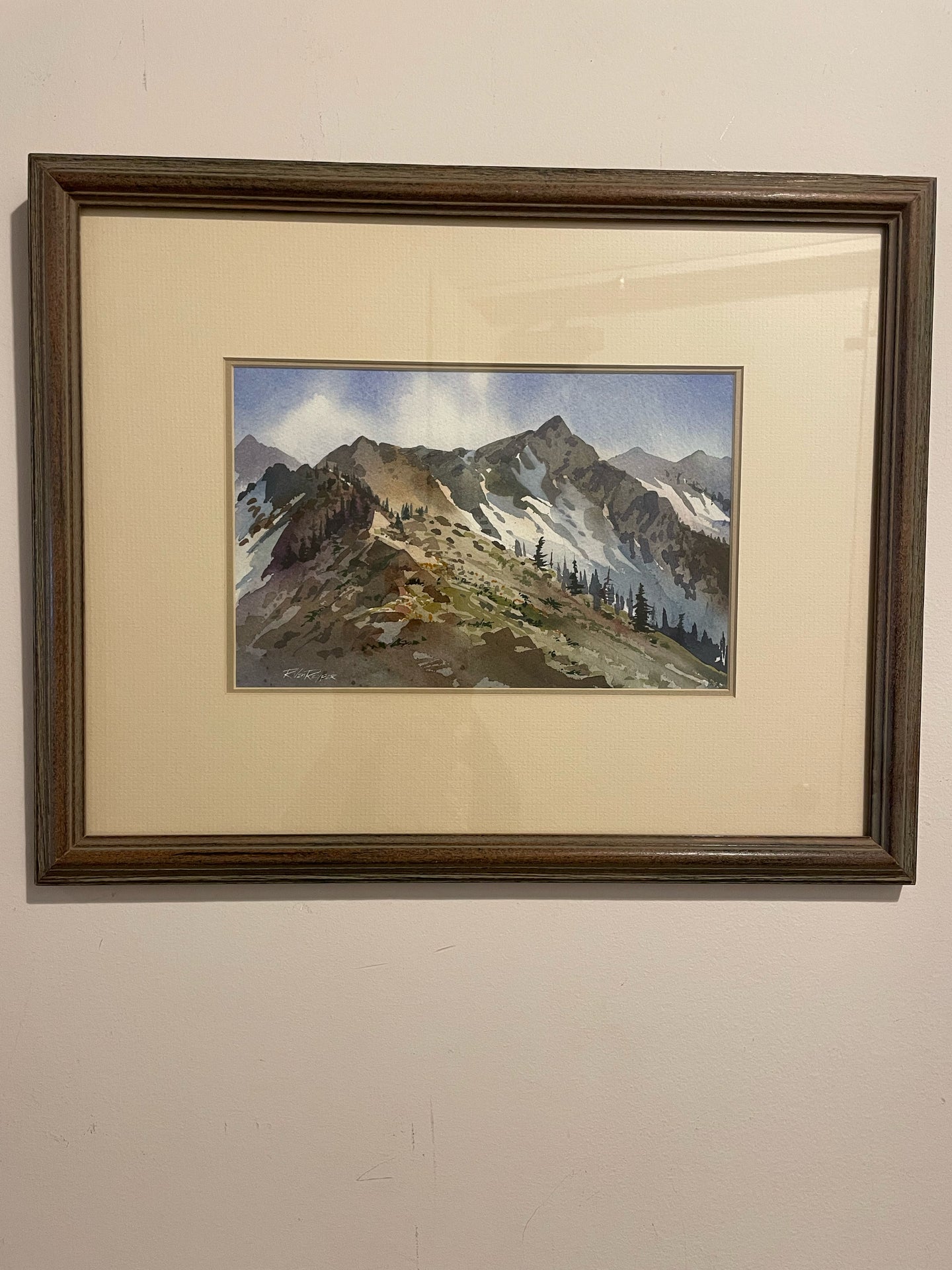 Winter Mountain Scene Watercolor by Richard Van Reyper, signed