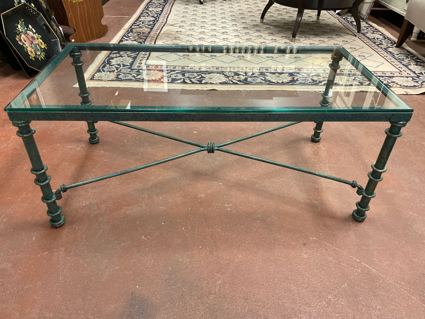 Green Iron Glass Top Coffee Table