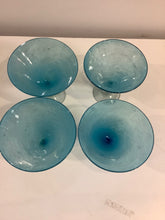 Load image into Gallery viewer, Four Hand Blown Calypso Aqua Blue Martini Glasses from Crate &amp; Barrel
