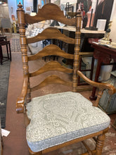 Load image into Gallery viewer, Dining Table &amp; 6 Ladder Back Chairs with  Rush Seats &amp; Cushions (2 arm, 4 side), Three Leaves &amp; Pads
