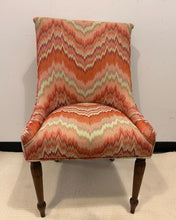 Load image into Gallery viewer, Pair of Orange &amp; Cream Chevron Pattern Upholstered High Back Chairs
