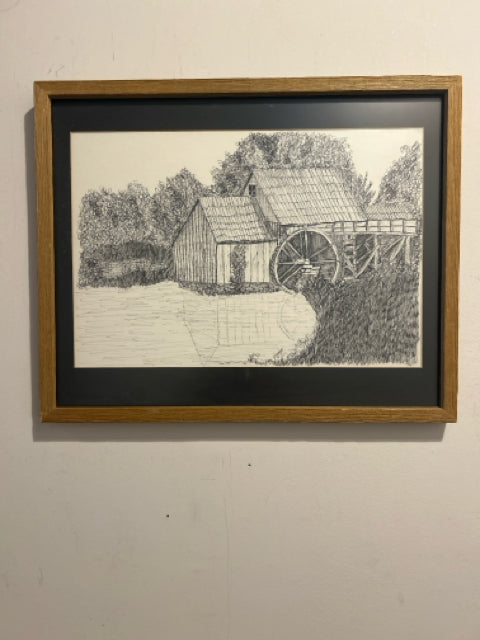 Framed Etching of Barn