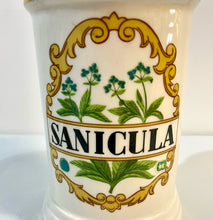 Load image into Gallery viewer, Vintage Sanicula Apothecary Jar with Gold Accents and Lid
