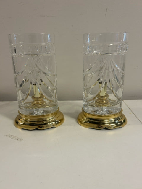 Pair of Overture Crystal & Brass Table Lamps from Waterford