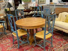 Load image into Gallery viewer, Round Pine Dining Table with Four Rush Seat Chairs
