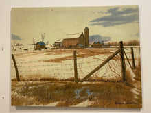 Load image into Gallery viewer, Screen Print on Fabric of Barn &amp; Silo in Winter by William Nelson
