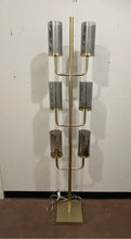 Load image into Gallery viewer, Gold Floor Lamp with 6 Smoke Glass Hurricanes from Mitchell Gold + Bob Williams
