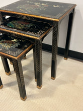 Load image into Gallery viewer, Mid-Century Black Lacquered Chinoiserie Nesting Tables
