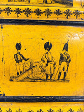 Load image into Gallery viewer, 19th Century Antique Tole Coal Scuttle with  Black Transfer Military Scenes
