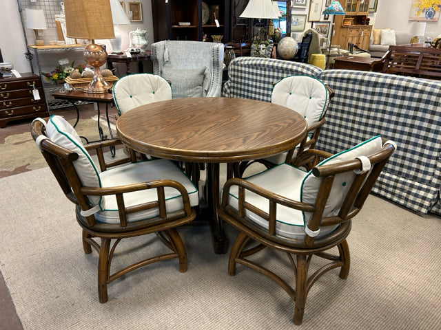 Round Wood Dining Table with 4 Swivel Chairs