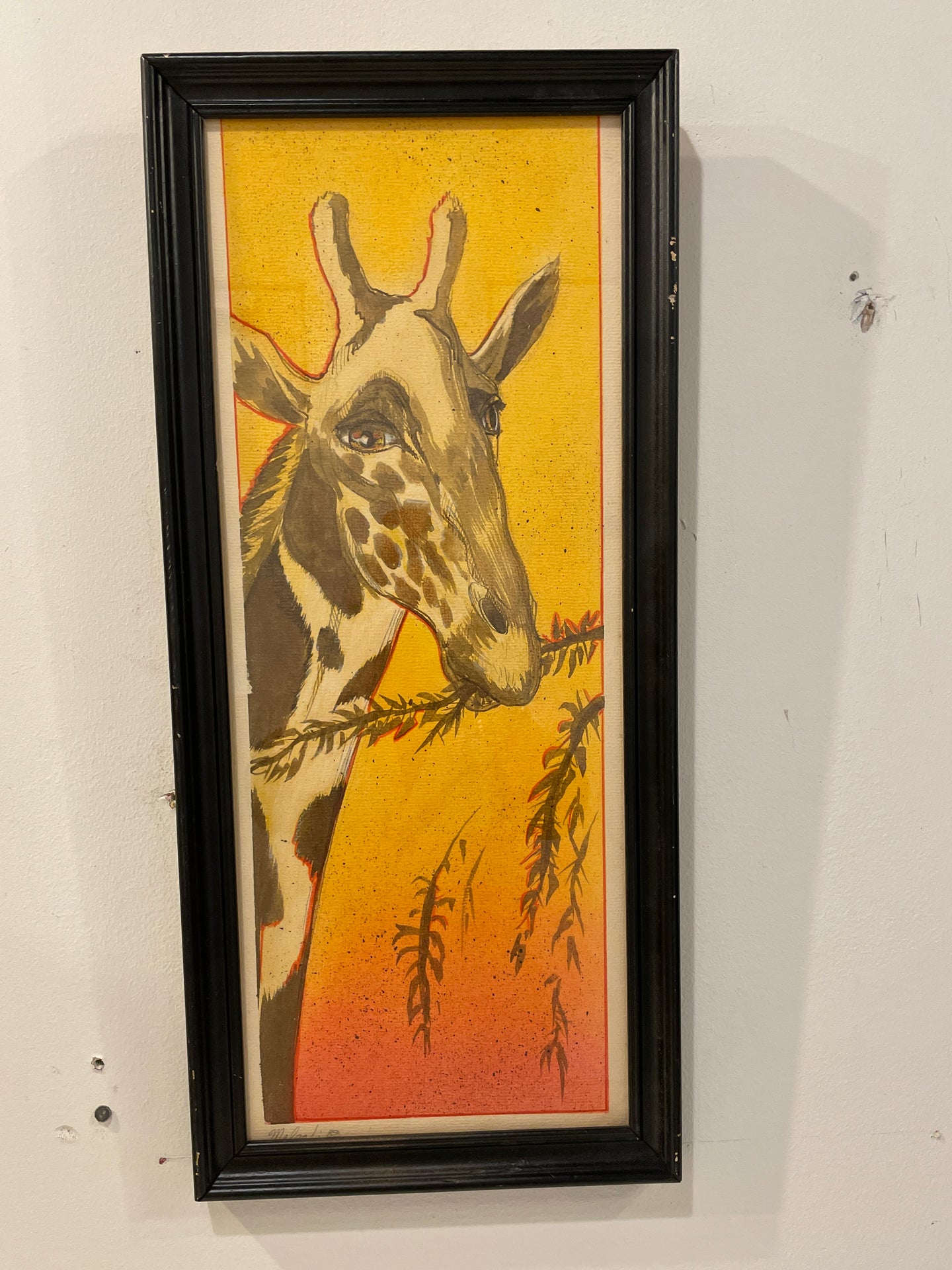 Framed Print of Giraffe, signed