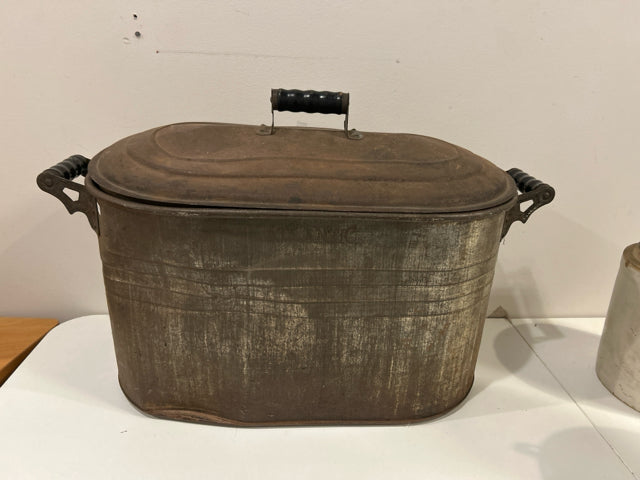 Vintage Lidded Copper Tub with Handles