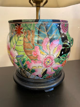 Load image into Gallery viewer, Round Floral Hand Painted Porcelain Lamp on Wood Base
