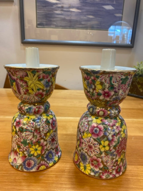 Pair of Floral Candleholders from Mottahedeh