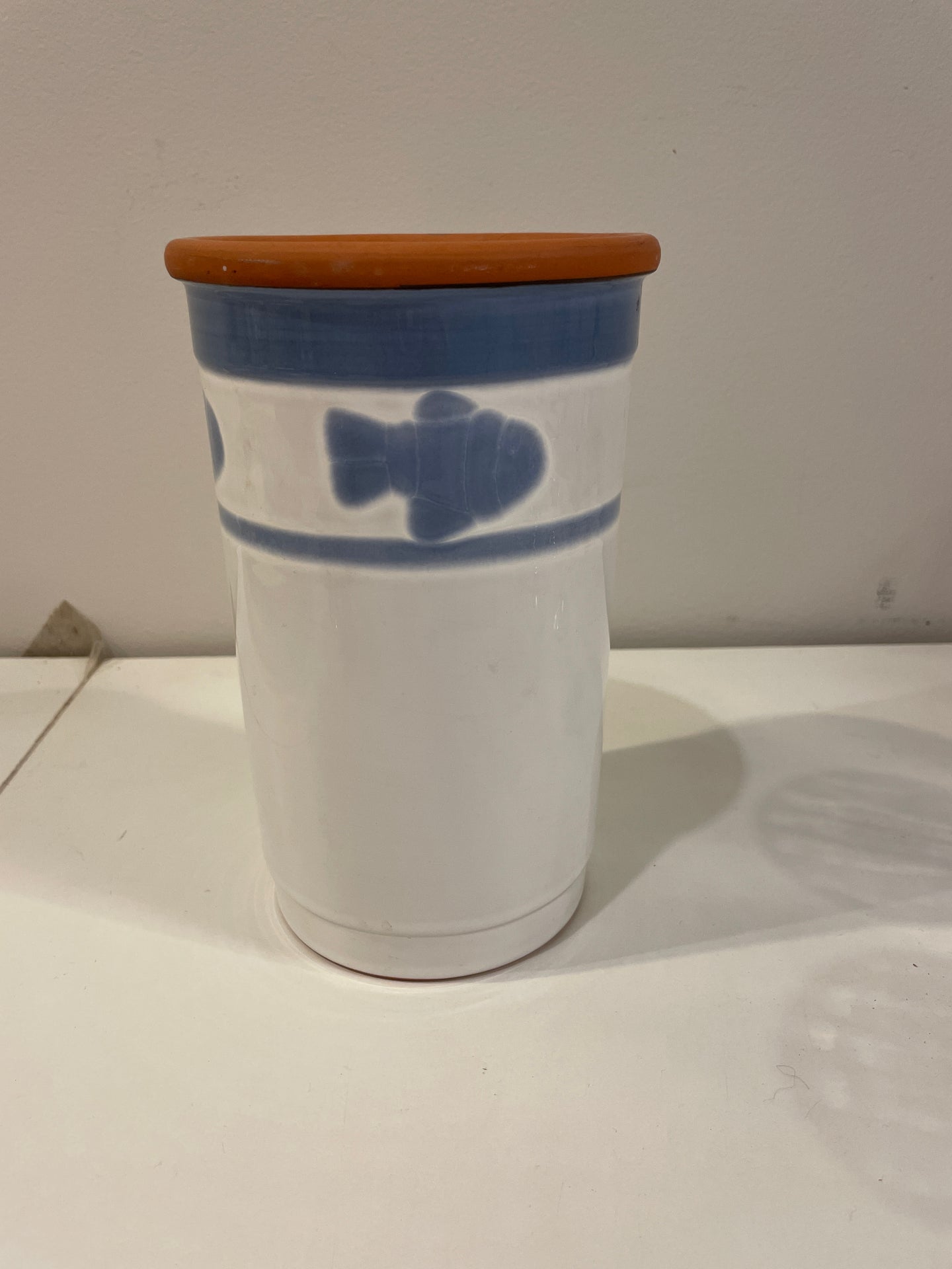 Blue & White Canister with Fish