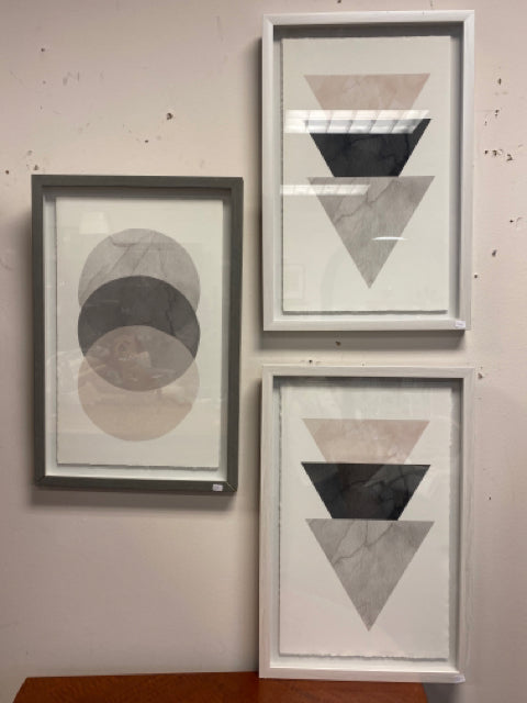 Set of Three Geometric Prints in Gray and Pink