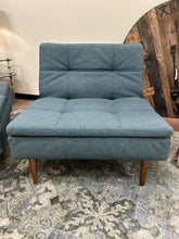 Load image into Gallery viewer, NEW Denim Blue Splitback Convertible Chair with Wood Legs from Domicile Furniture
