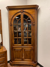 Load image into Gallery viewer, Cherry Wood Lighted Glass Front Corner Cabinet from Statton Furniture
